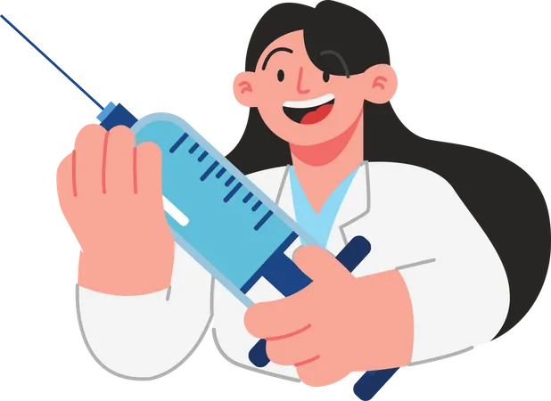 Médico segurando injeção de vacina  Ilustração