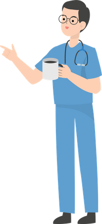 Médico segurando uma xícara de café  Ilustração