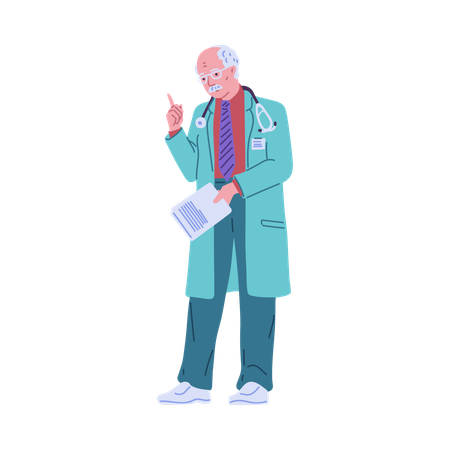 Médico senior haciendo gestos  Ilustración