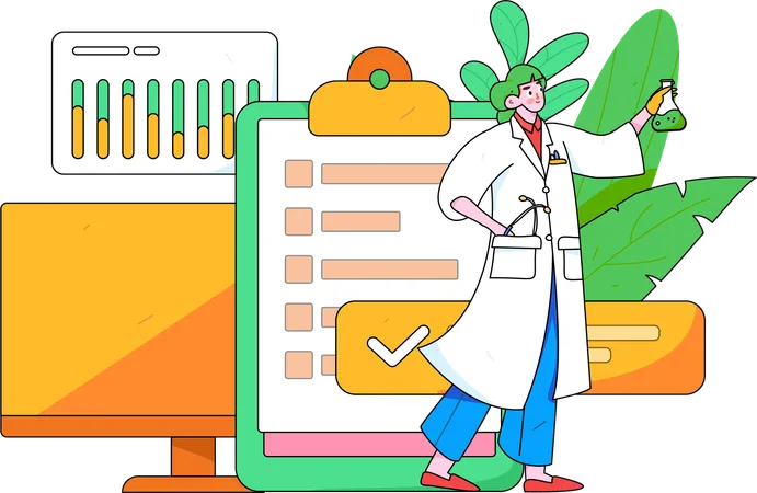 Doctor trabajando en investigación médica  Ilustración