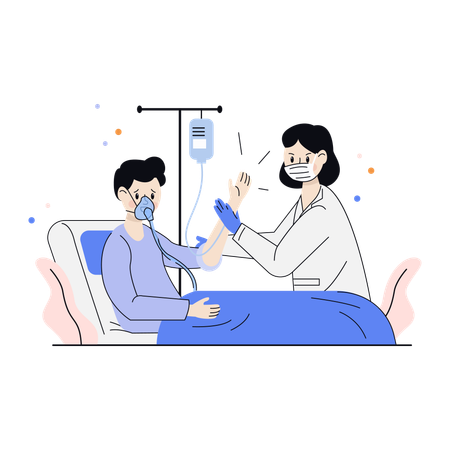 Médico trabajando en la recuperación de un paciente del hospital  Ilustración
