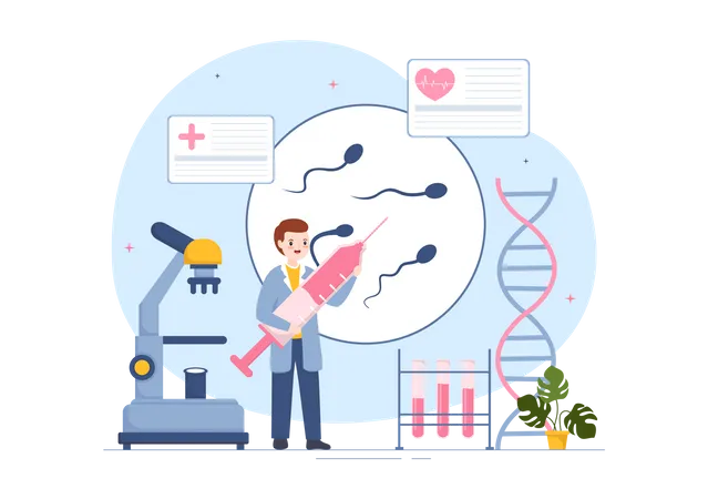 Médico que trabaja en la prueba de fertilidad del esperma  Ilustración