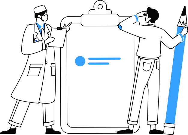 Médico trabajando para crear un informe médico  Ilustración