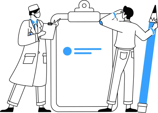 Médico trabajando para crear un informe médico  Ilustración