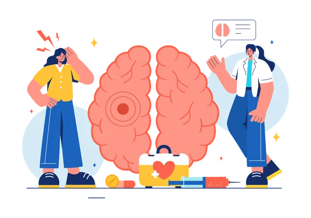 Médico trabalha em tumor cerebral  Ilustração