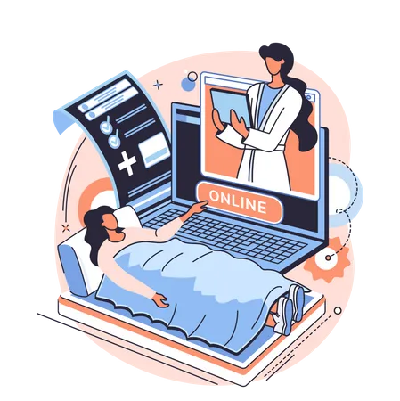 Médico tratando paciente doente remotamente  Ilustração