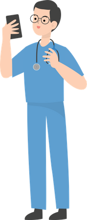 Doctor usando movil  Ilustración
