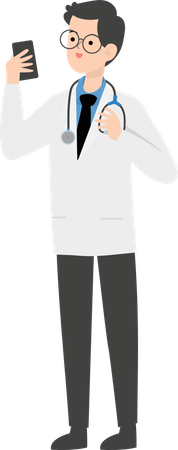Doctor usando movil  Ilustración