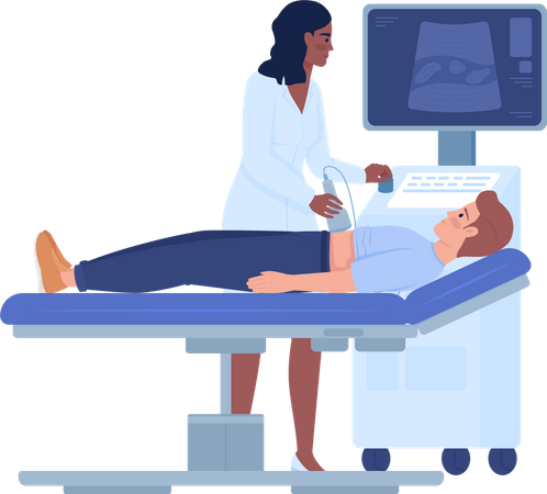 Médico usando scanner de ultrassom  Ilustração