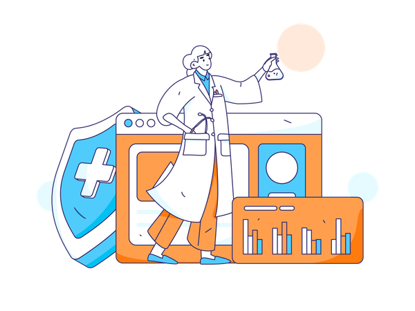 Médico varón haciendo investigación médica  Illustration