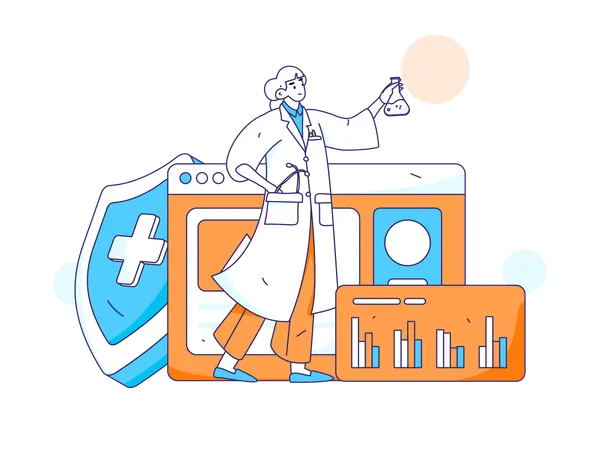 Médico varón haciendo investigación médica  Illustration