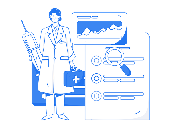 Médico varón llevando vacuna y botiquín de primeros auxilios  Illustration