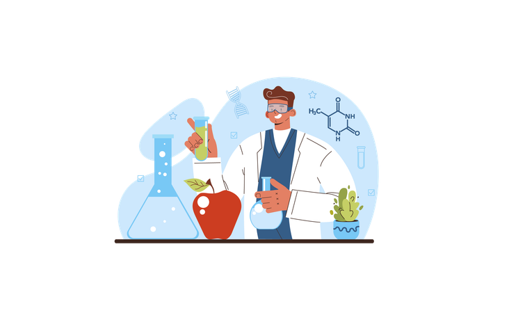 Médico varón trabajando en investigación científica  Illustration