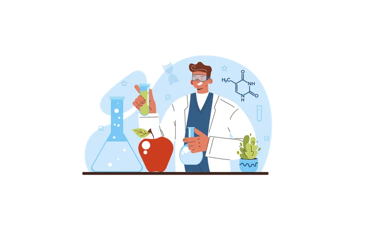 Médico varón trabajando en investigación científica  Illustration