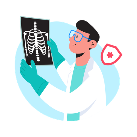 O médico verifica o raio-X  Ilustração