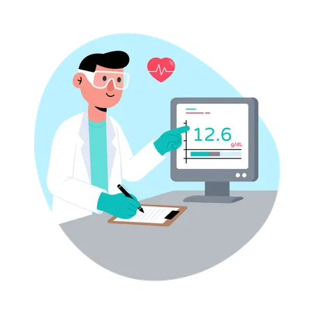 Médico verifica relatório médico  Ilustração
