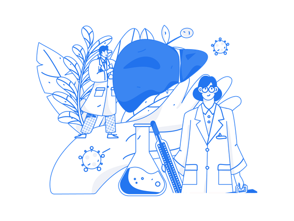 Médico verificando o fígado  Ilustração