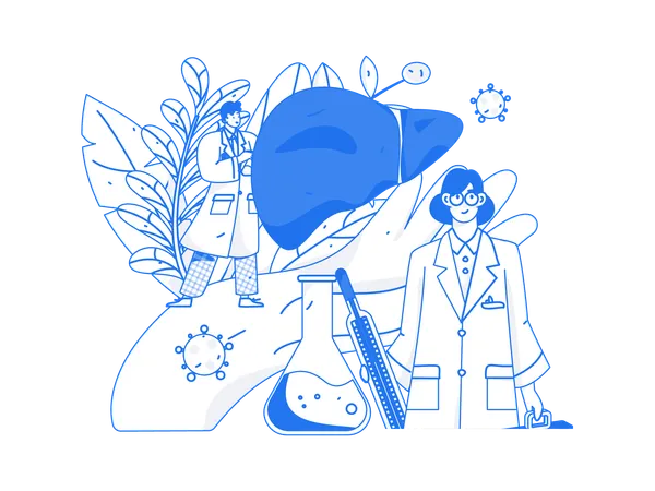 Médico verificando o fígado  Ilustração