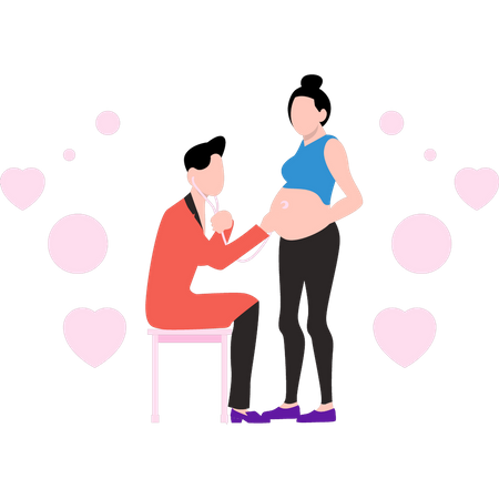 Médico verificando mulher grávida  Ilustração