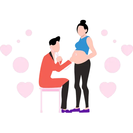 Médico verificando mulher grávida  Ilustração