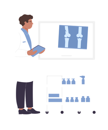 Médico verificando relatório de raio X  Ilustração