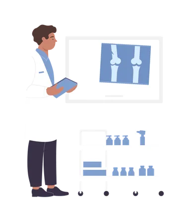 Médico verificando relatório de raio X  Ilustração