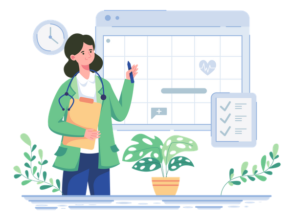 Médico verificando sua agenda  Ilustração