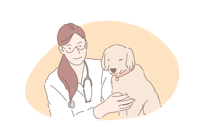 El médico veterinario cuida el animal de compañía.  Ilustración