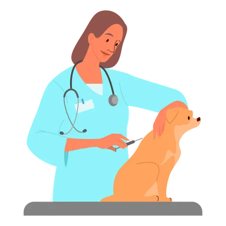 Médico veterinario vacunando a su mascota  Ilustración