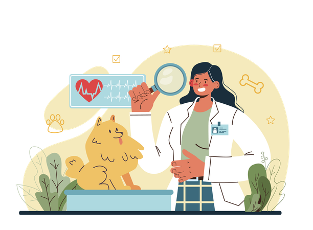 Médico veterinario revisando al perro y tratando  Ilustración