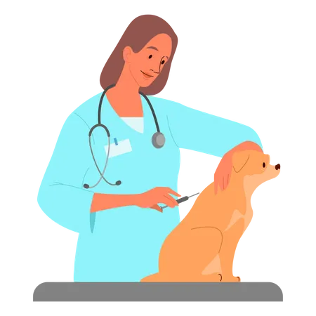 Médico veterinário dando vacinação para animais de estimação  Ilustração