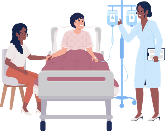 Médico visitando paciente durante recuperação  Ilustração