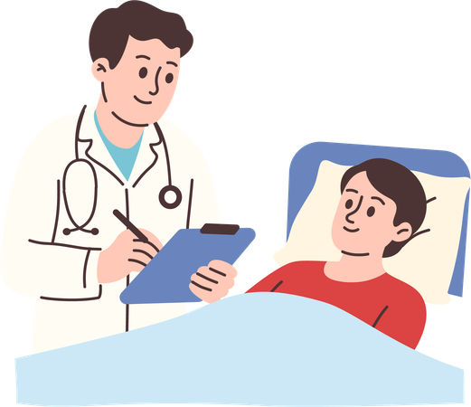 Médico visitando paciente em cama de hospital  Ilustração