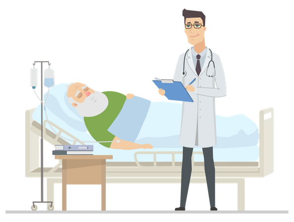 Médico visitando paciente  Ilustração
