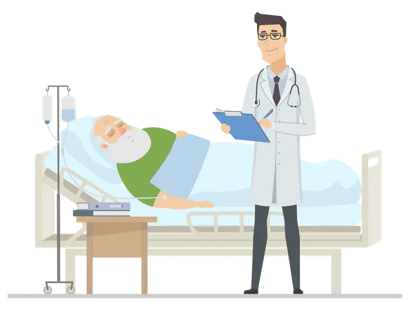 Medico visitando paciente  Ilustración
