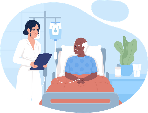 Médico visitando paciente sênior na enfermaria  Ilustração