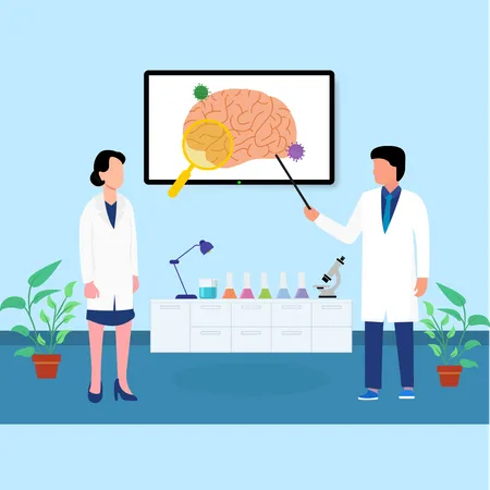 Médicos analisando tumores cerebrais  Ilustração