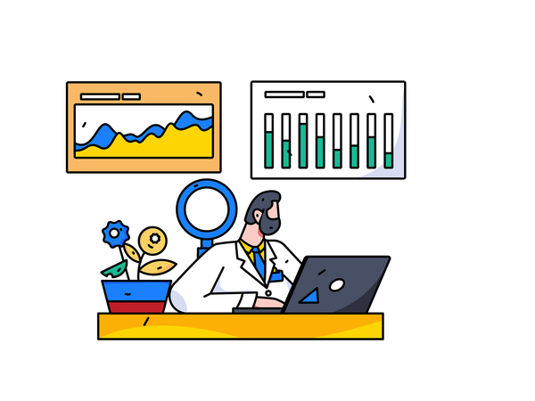 Médicos analizando el informe del paciente  Ilustración