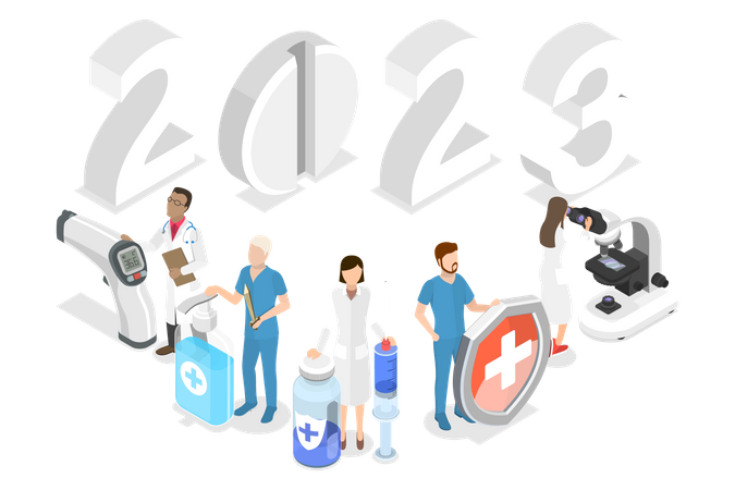Médicos trabalhando ano 2023  Ilustração