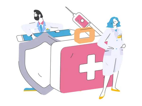 Médicos com equipamentos médicos  Ilustração