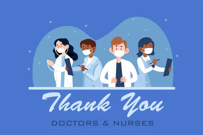 Pacote De Ilustracoes De Agradecimento A Todos Os Medicos E Assistentes Medicos Por Lutarem Contra O Coronavirus E Salvarem Muitas Vidas Ilustração