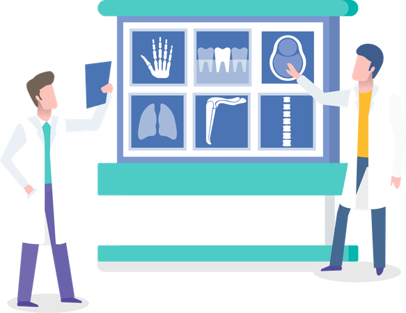 Médicos em laboratório com tomografia computadorizada por tomografia computadorizada  Ilustração