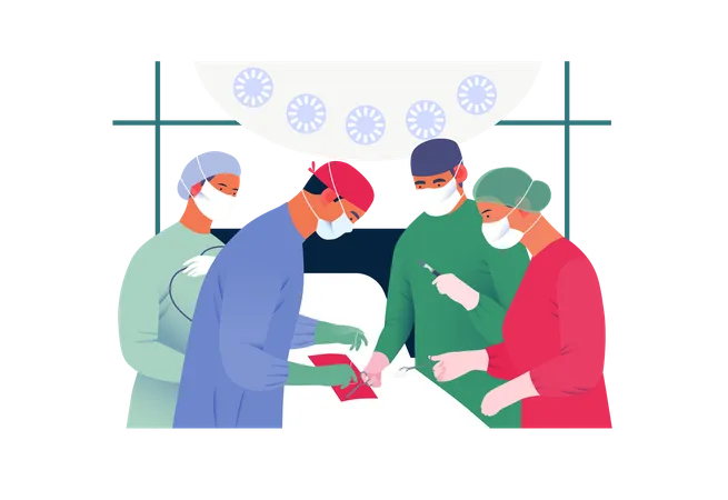 Médicos fazendo cirurgia  Ilustração