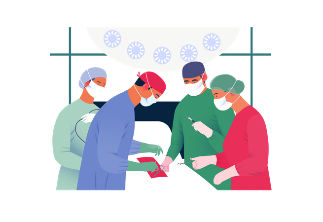 Médicos fazendo cirurgia  Ilustração