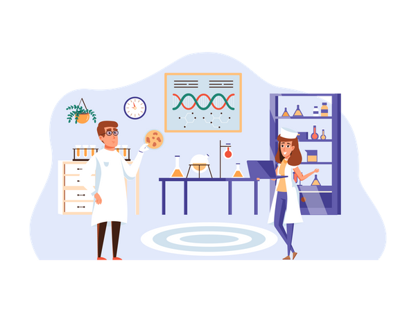 Médicos fazendo pesquisas em laboratório  Ilustração