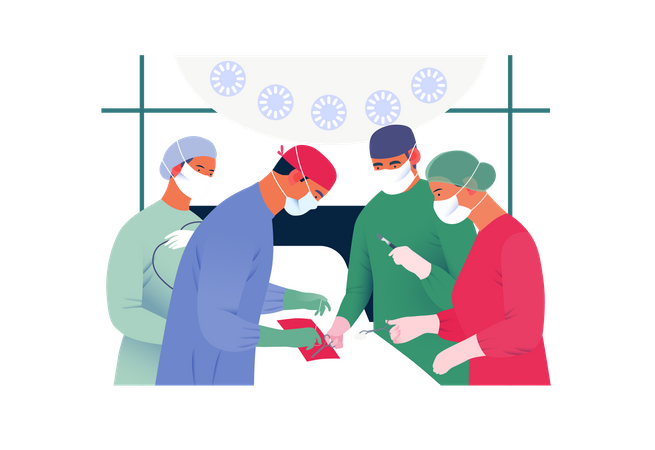 Doctores haciendo cirugía  Ilustración