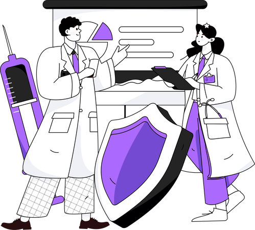 Doctores haciendo discusión médica.  Ilustración