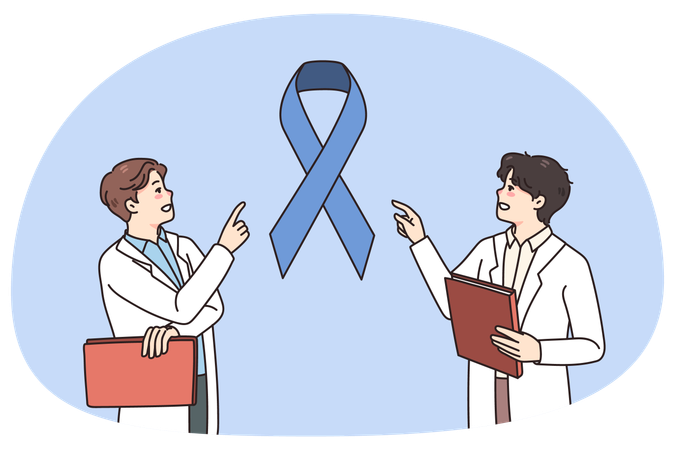 Médicos homens discutem diagnóstico de paciente com câncer  Ilustração