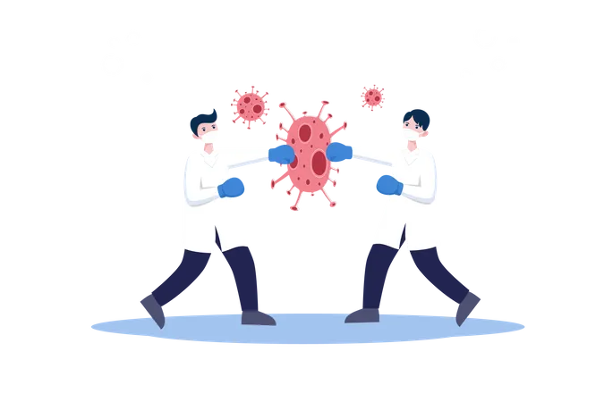 Médicos lutando contra o vírus Corona  Ilustração