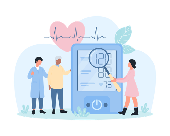 Médicos medindo a pressão arterial  Ilustração